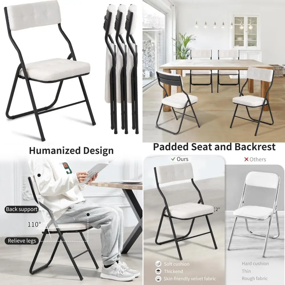 

Padded Folding Chairs 4 Pack - Cushioned, Portable Folding Dining Chairs for Kitchen, Extra Seats for Guests, Assembled and Comf