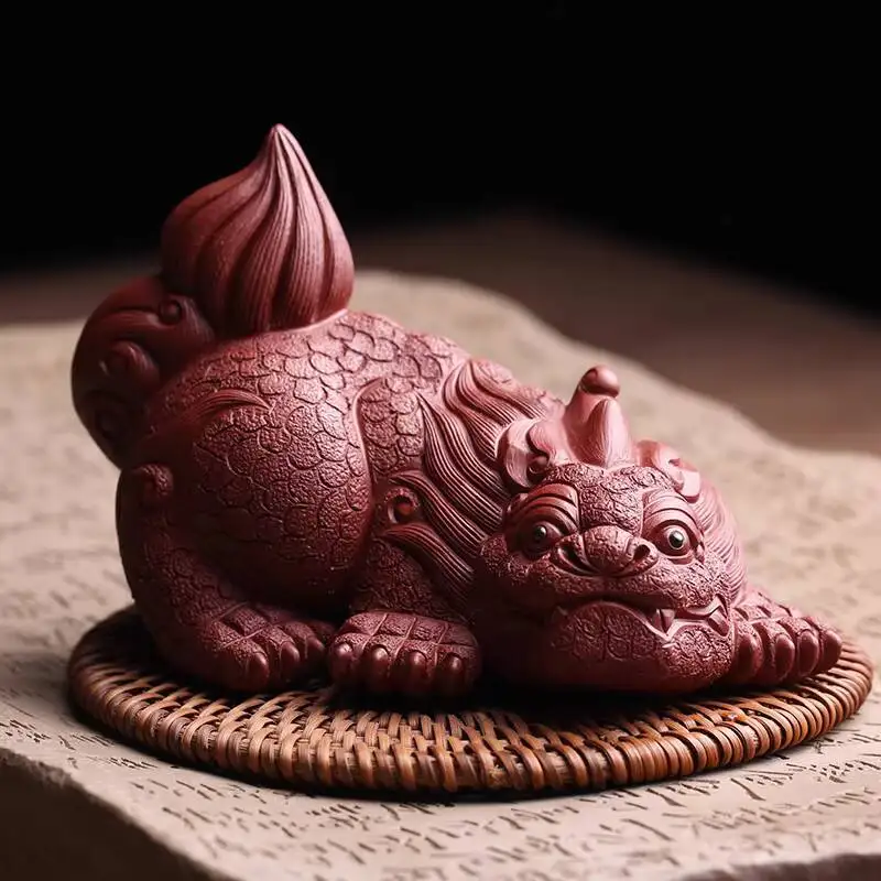 Yixing Purple Clay Pet Figurine, Fortune-Attracting Pixiu, By Famous Artist Jin Qing, Pure Handmade Accessory, Premium Quality,