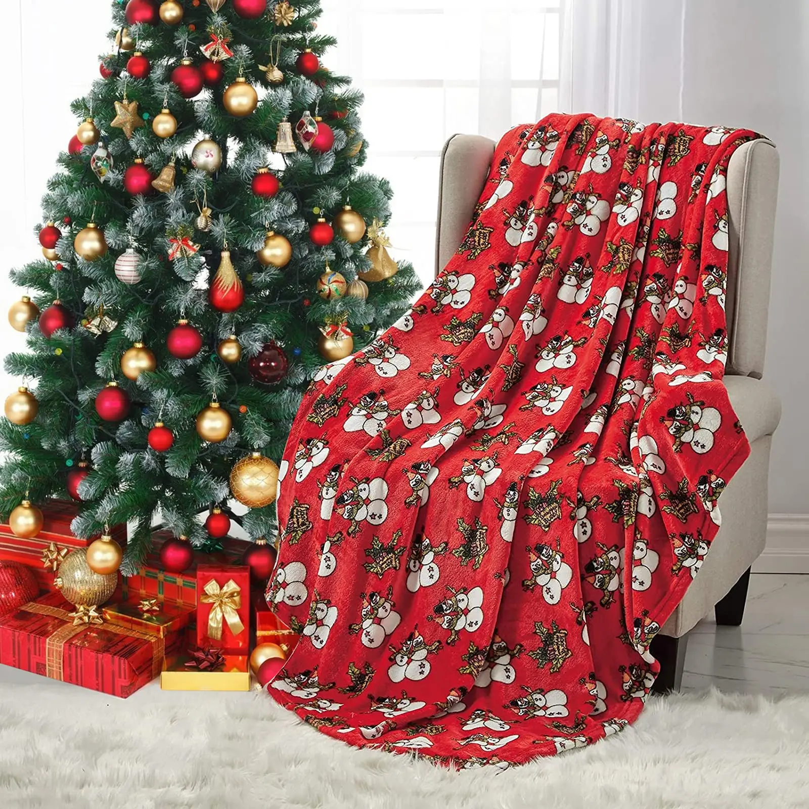 Christmas Snowman Throw Blanket Red Christmas Blanket Soft Plush Warm Winter Cabin Throw Holiday Birthday Christmas Gifts