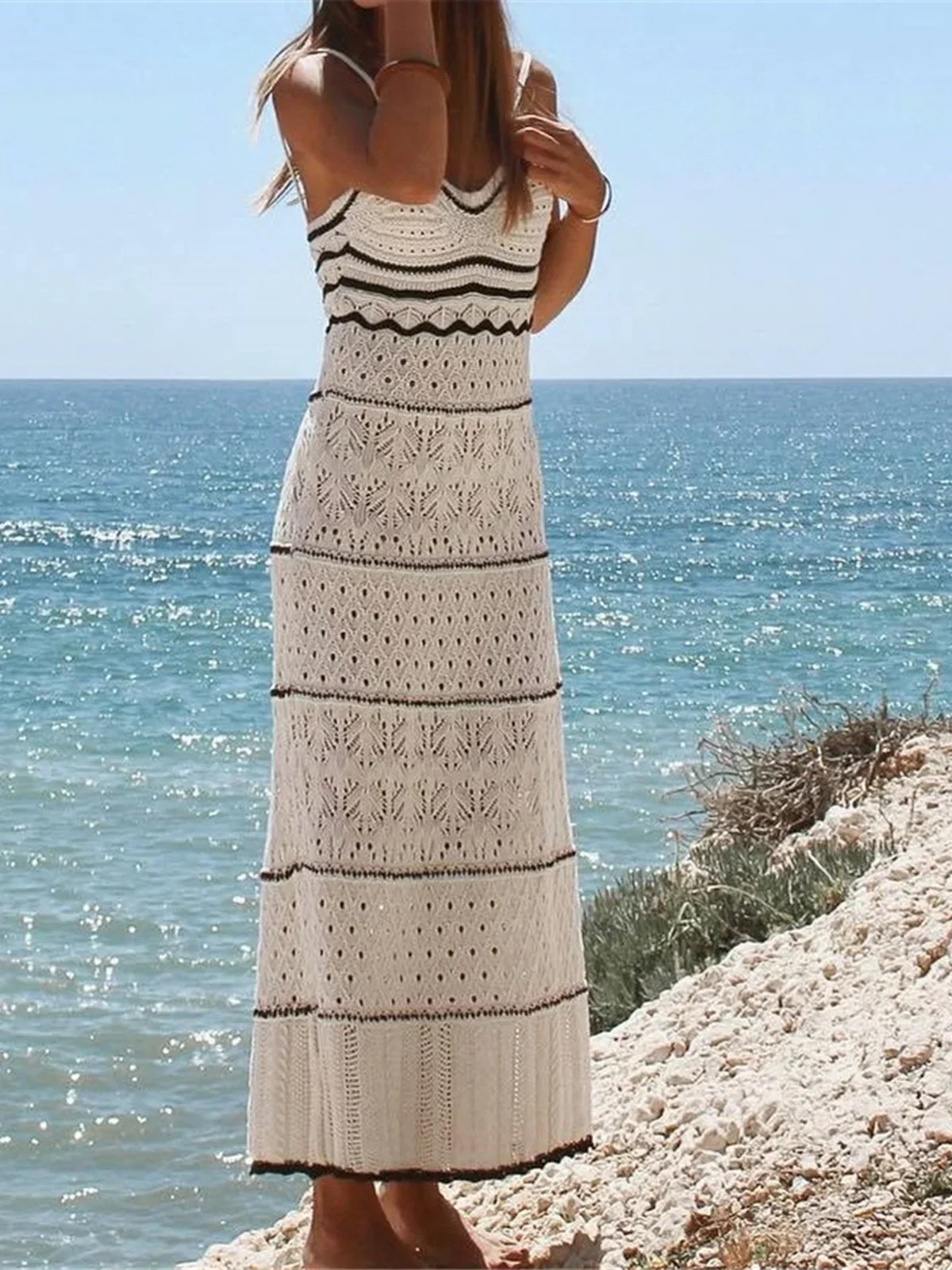 

Splicing Hollow Out Backless Crochet Knitted Tunic Beach Cover Up Cover-ups Beach Dress Beach Wear Beachwear Female Women K5579
