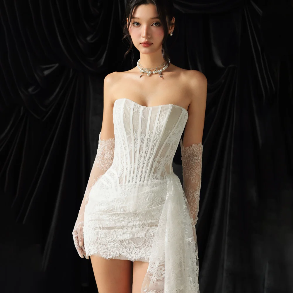 Sweetheart Neck Mini Wedding Dress Sheer Floral Lace Corset Back Bodice Bridal Gown Lace Up Vestido De Novia 2027 Customized