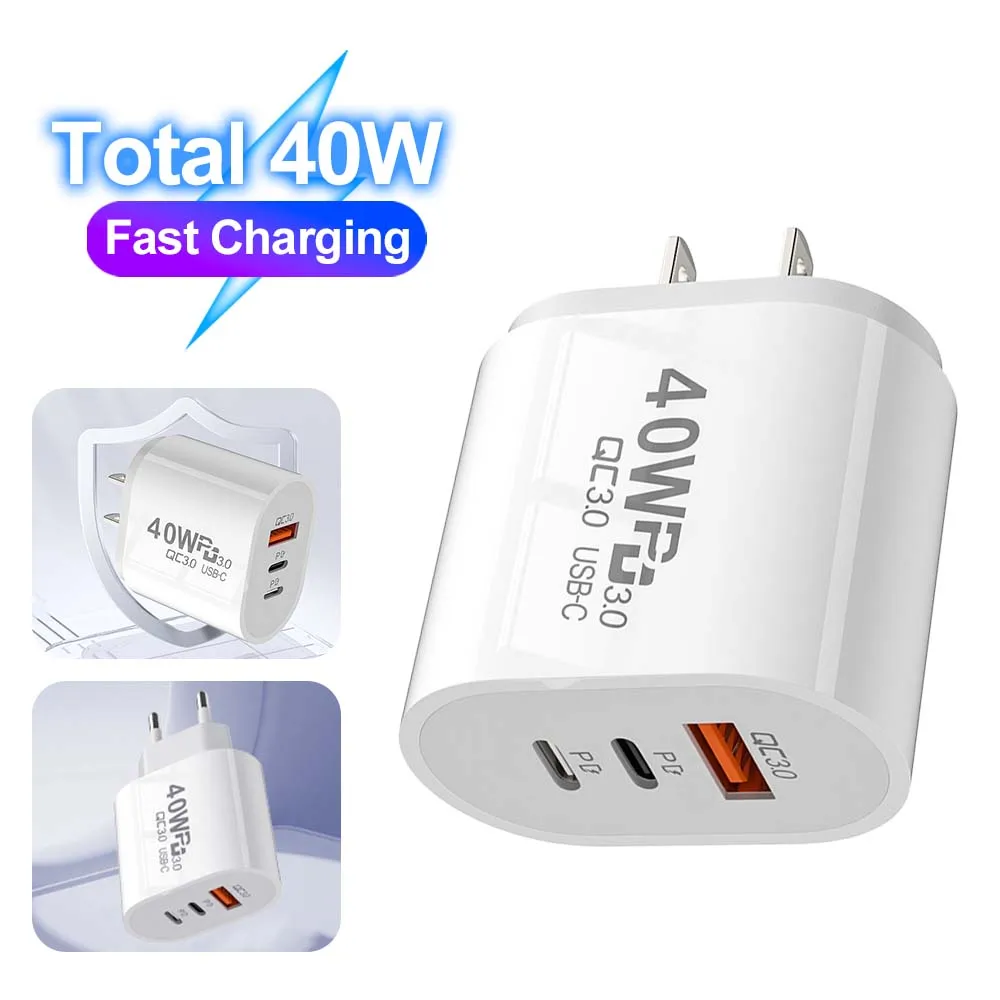 Total 40W USB C Charger Quick Charge EU US Plug PD USB-C Type C Fast USB QC 3.0 Charger for iPhone 14 Xiaomi Samsung