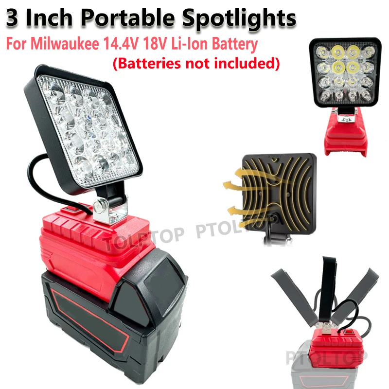 3 Inch Portable Emergency LED Work Light for Milwaukee 18V Li-Ion Battery Cordless Flood Light Jobsite Workshop Camping Lighting