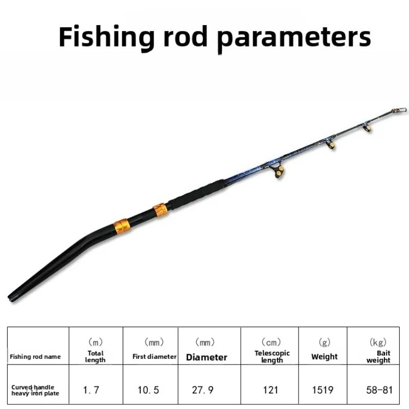 Deep Sea Heavy Duty Trolling Iron Plate Rod Bent Head Roller Guide Fishing Rod Solid Rod Tip Boat Fishing Tuna Medium Slow