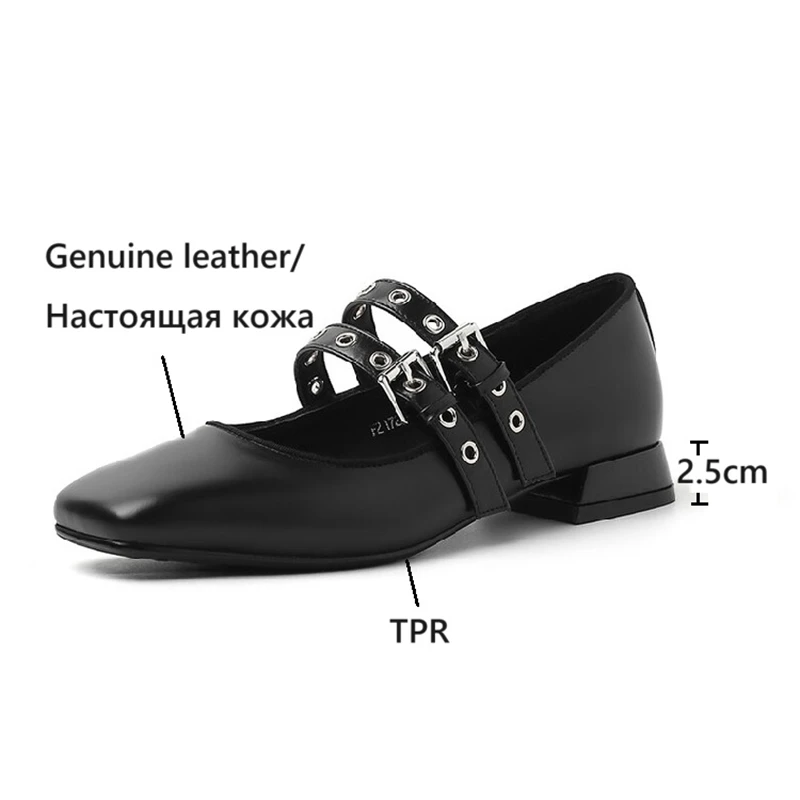 Zapatos de tacón grueso con punta cuadrada para mujer, calzado de piel auténtica, hecho a mano, talla grande, Mary Janes, otoño y primavera, novedad