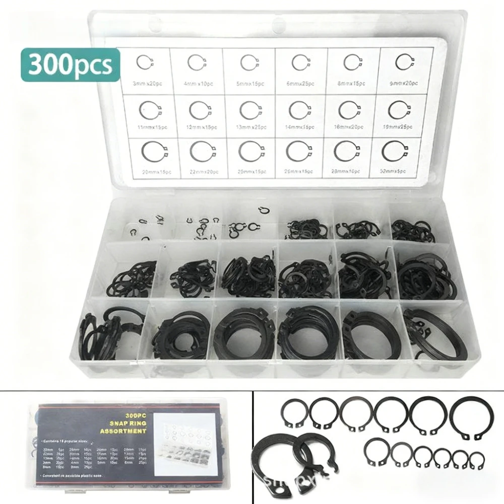 

300pcs Internal Circlip Assortment Kit C Clip Washer set Retaining Ring Snap Ring kit 65Mn Steel 3mm-32mm for metal shaft hole