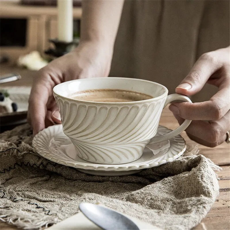 Ceramic Coffee cup and Saucer Retro Style High-grade Afternoon Tea Cup with Saucer Caffe Latte Mug Breakfast Milk Oatmeal Cup