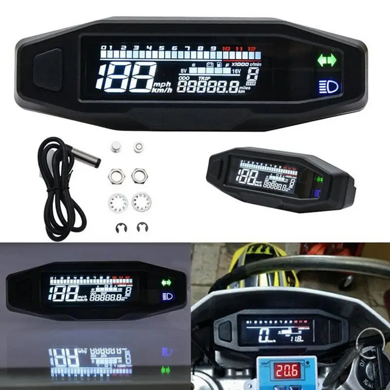 General LCD Digital Motorcycle Meter Speedometer Mini LCD Screen Digital Display Tachometer Assembly Speedometer for Motorbike