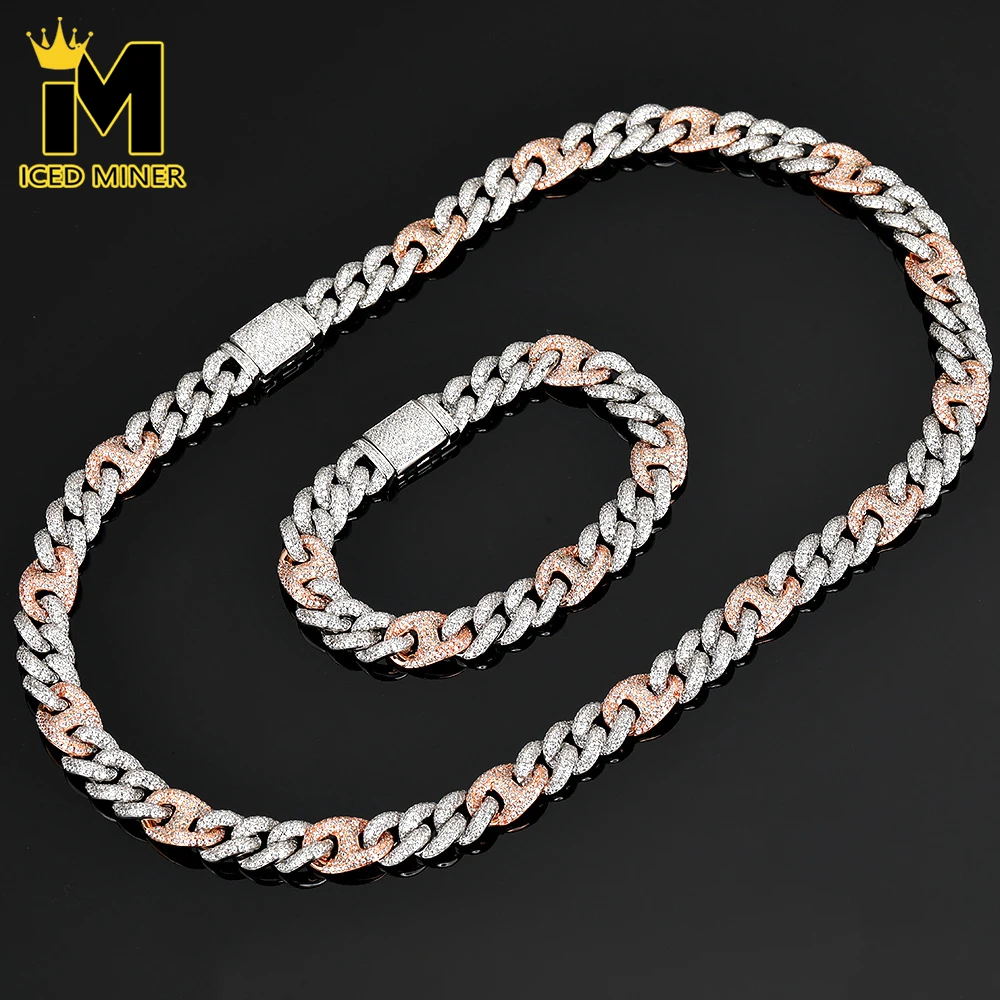 10mm Double Colors Cuban Link Chain Necklaces For Men Women Bling Zircon Iced Out Pig Chain Hip Hop Jewelry Free Shipping