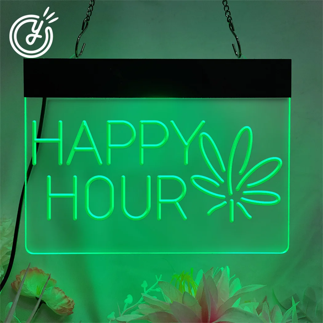 Happy Hour 3D Carving Neon Sign LED Room Wall Decor USB Powered Lights For Party Bar Club Bedroom Living Room Kid Art Decor neon