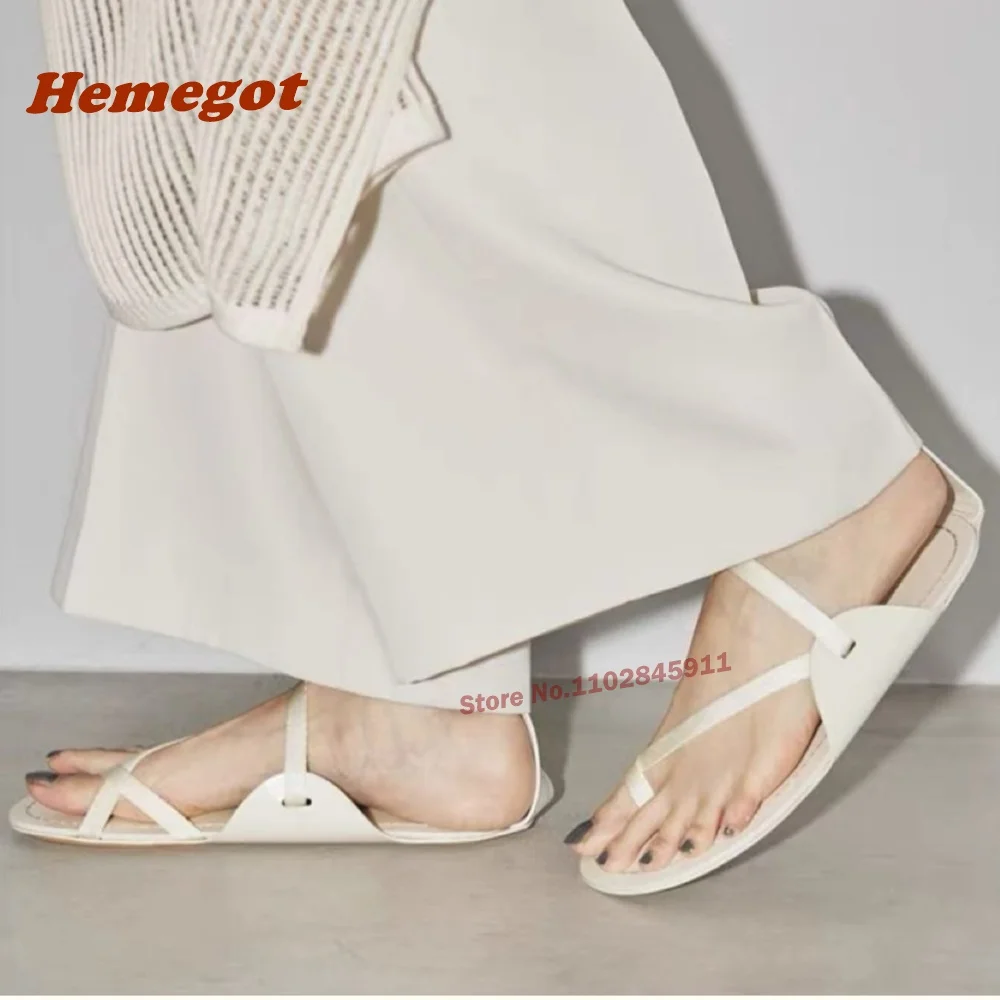 Cross Strap Clip Toe Flat Sandals White Buckle Side Air Women\'s Sandals Sewing Casual Beach Vacation Shoes Newest 2024 Summer