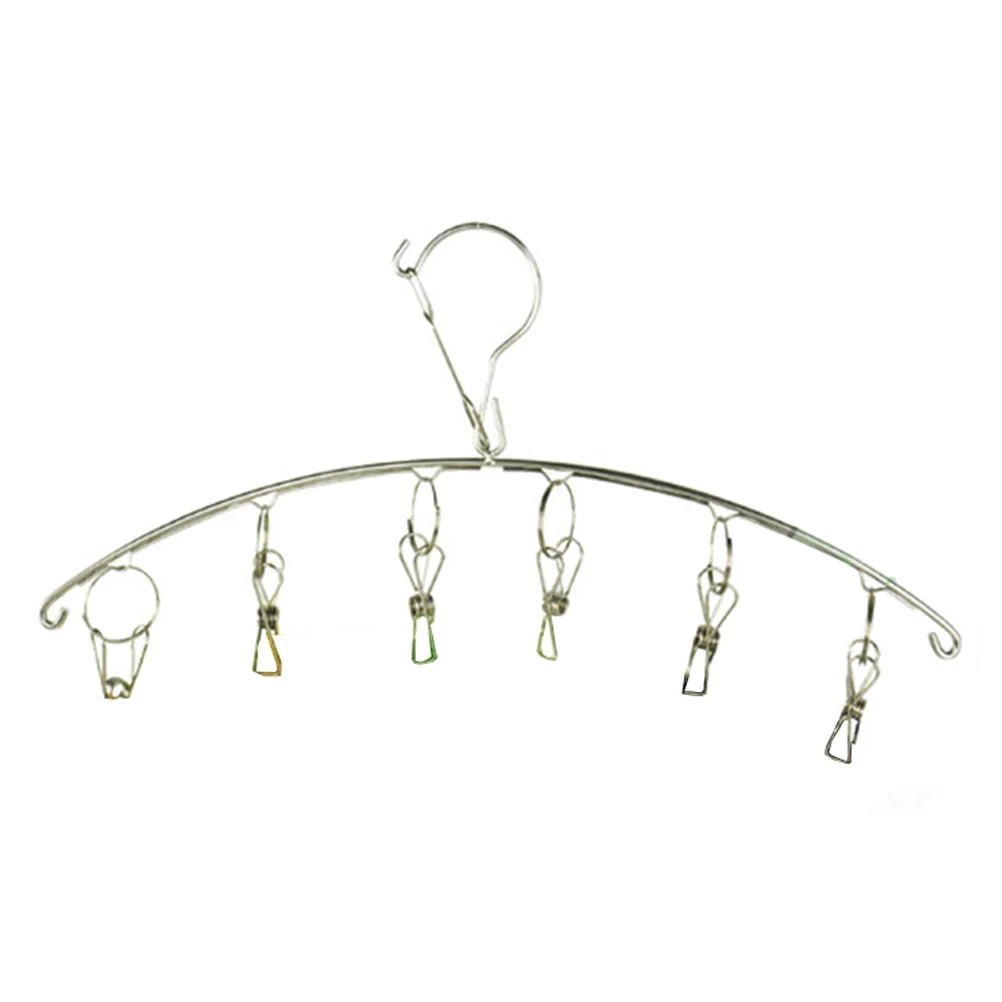 

2pcs Stainless Steel Drying Rack Arc Sock Laundry Hanger Windproof Clothespin Hook Multi-Functional Hanging Rack For Home