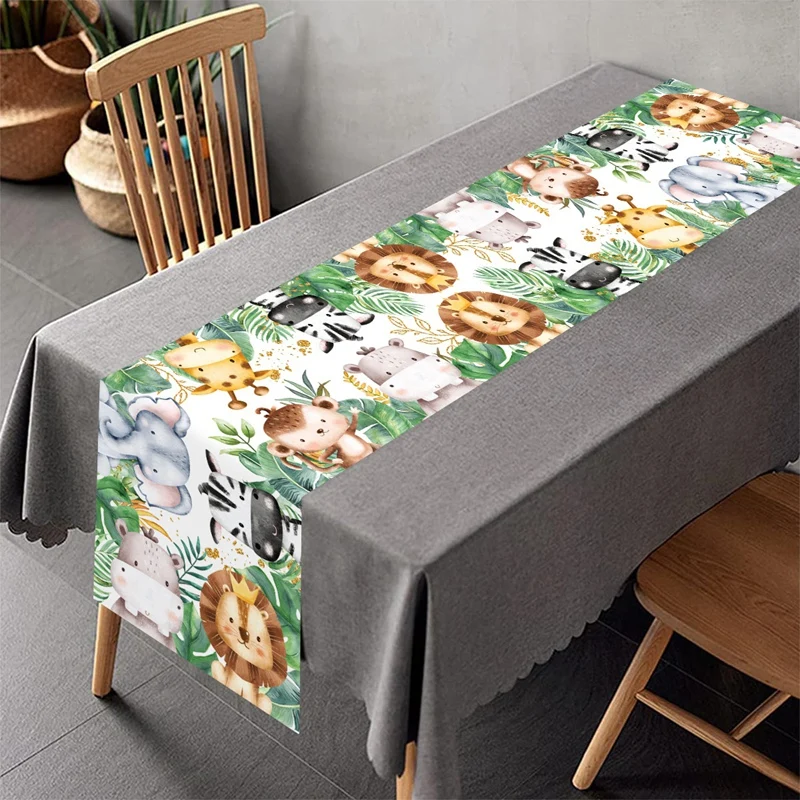 مفرش طاولة حيوانات الغابة وايلد وان فورست سفاري لتزيين حفلات أعياد الميلاد للأطفال، أغطية طاولات للأولاد، مستلزمات استحمام الطفل