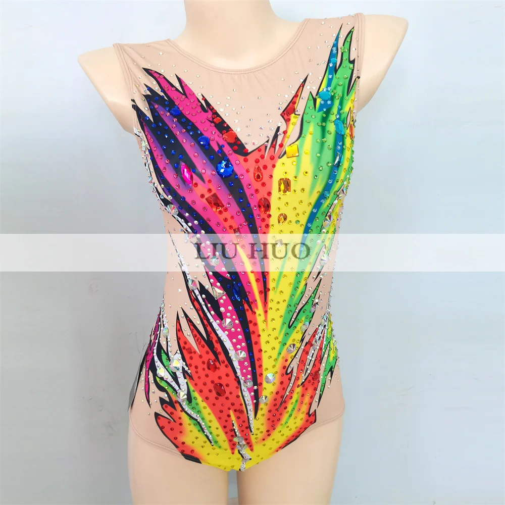 LIUHUO Rhythmic Gymnastics Leotard Customize Women Girl Costume Performance Competition Dance Dress Aerobics Yellow Ice Skating