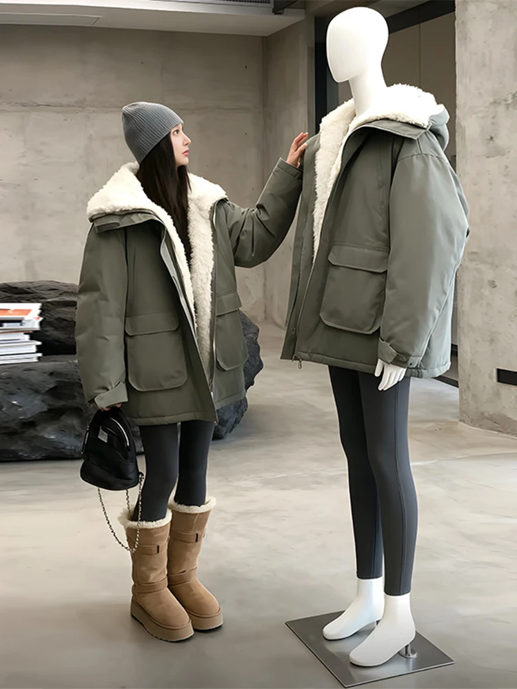 

Faionable Oversized Lapel Jaet Women's Sli Outerwear Loose Slimming Versatile Korean Sle Cotton Polyester Fiber