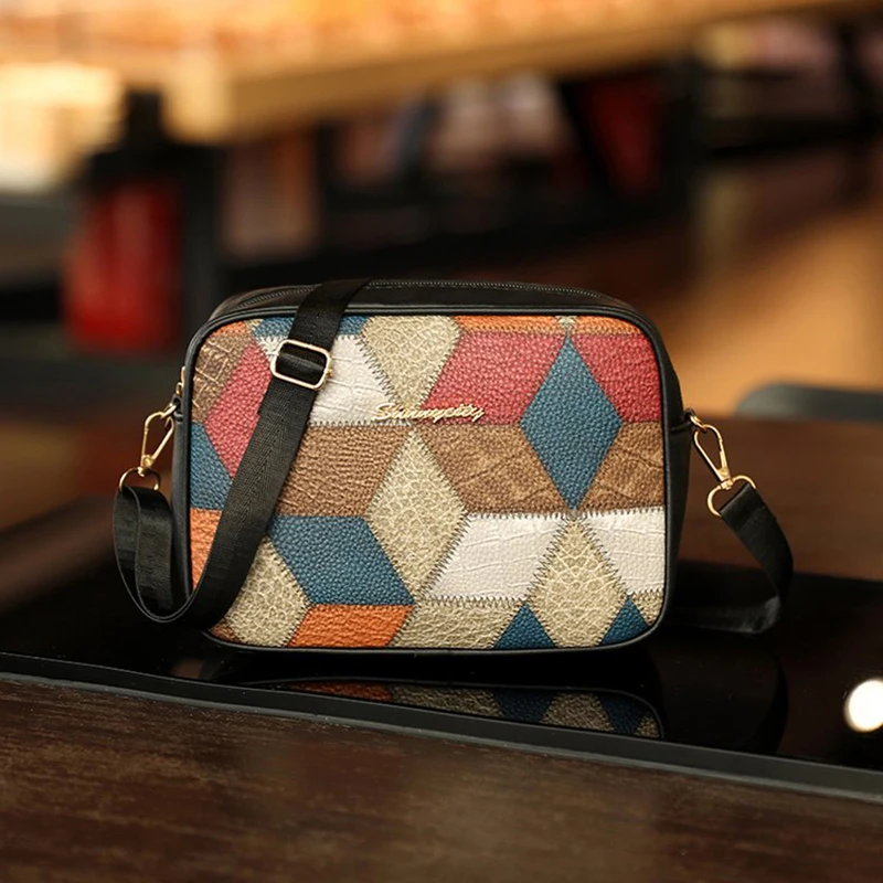 

Fashion Colored Checkered Small Square Bag Women's Small Crossbody Bag Fashionable Printed Pu Leather Shoulder Bag