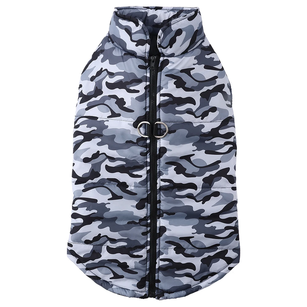 Winter Warm Clothes for Medium Large Dogs Windproof Padded Dog Vest Jacket with D-ring Fashion Camouflage Print Labrador Outfits
