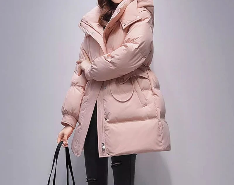 Jaqueta de algodão 2025 Nova jaqueta de algodão com cintura espessada para mulheres