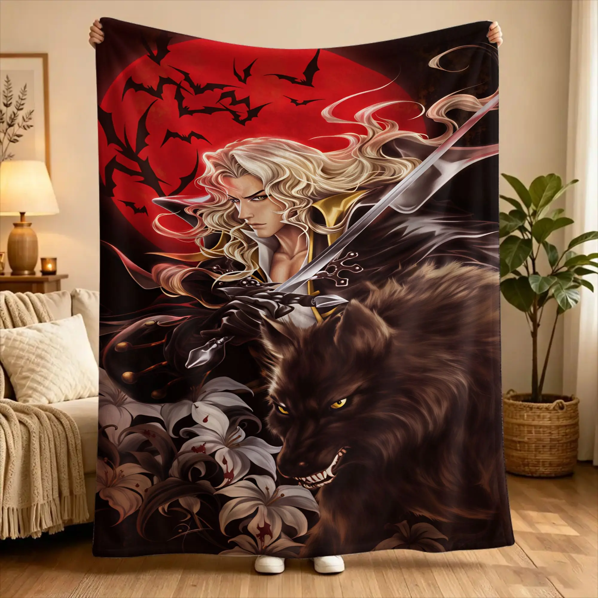 C-Castlevania Alucard Flannel Blanket  Warm Soft Throw Blanket for Home Decor Travel Office Print Bedspread Sofa Bed Cover