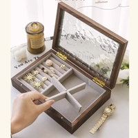 Wooden Jewelry Box With Glass Dustproof Cover Women Storage Cases For Ring Necklace Earrings Bracelets Dropshipping