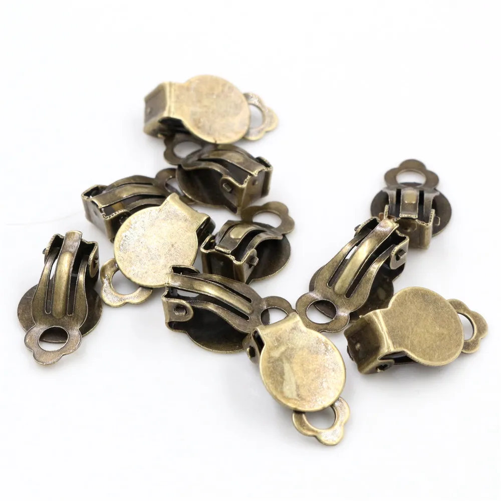 50pcs 10mm  High Quality 5 Colors Plated Iron Material Ear Clips ,Earrings Blank/Setting Base,Fit 10mm Glass Cabochons