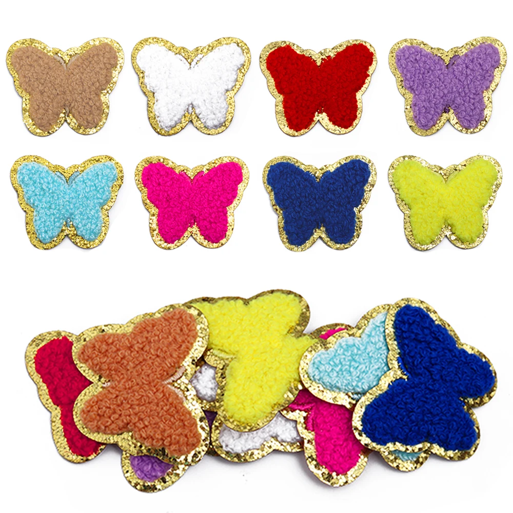 5pcs Embroidery Fabric Gold Edge Butterfly Patch Stickers For Handmade Skirt Jacket Clothing Accessories Sewing Supplies