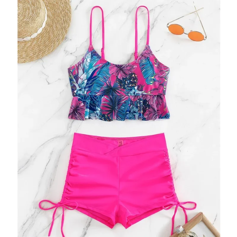 Summer Sexy Pink Swimsuits Tankini Set Female Two-piece Swimwear Beach Swim Wear Bathing Suits Pool Women's Swimming Suit 2024 image 4