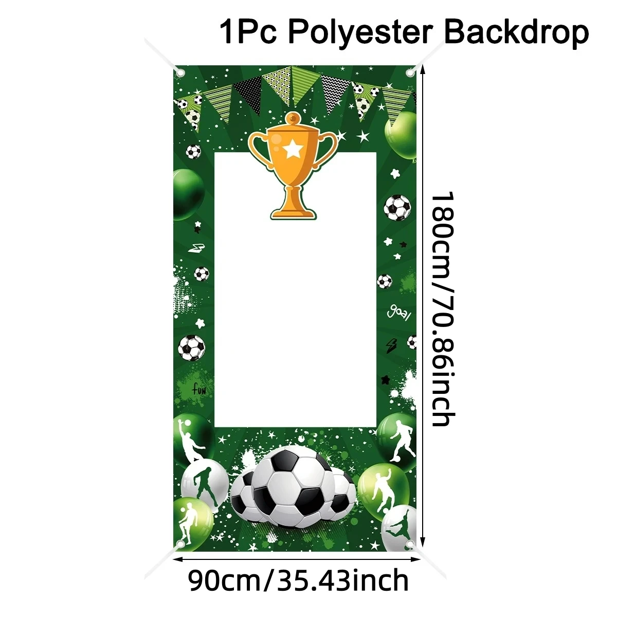 1 Stück Fotobox-Rahmen-Hintergrund mit Fußball-Thema und Trophäenmuster aus Polyestergewebe als Foto-Requisite für Geburtstagsfeiern und Sportveranstaltungen – Detail 2