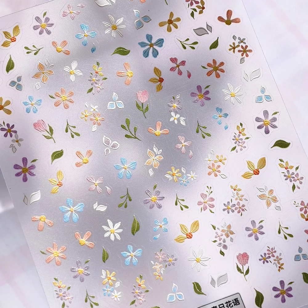 귀여운 버튼 사랑 하트 네일 아트 스티커 사과 배꽃잎 리본 나비 스윗 5D 셀프 접착 매니큐어 데칼 DIY