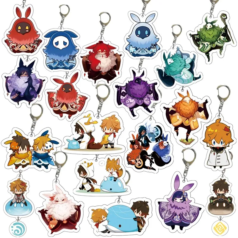 Game Impact Abyss Mage Xiao Tartaglia Kaeya Cosplay Costume Interlayer Acrylic Keychain Keyring Key Xmas Gift Prop