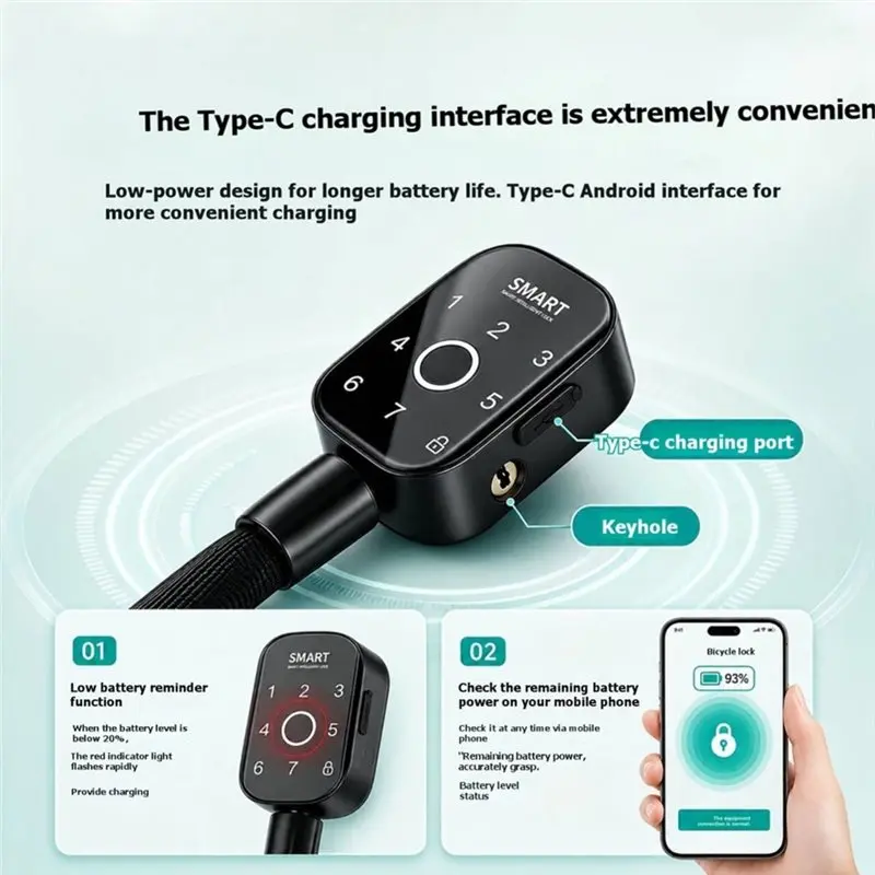PORK-Smart Bicycle Lock Anti Theft Electric Battery Car Fingerprint Lock For Bicycle Motorcycle