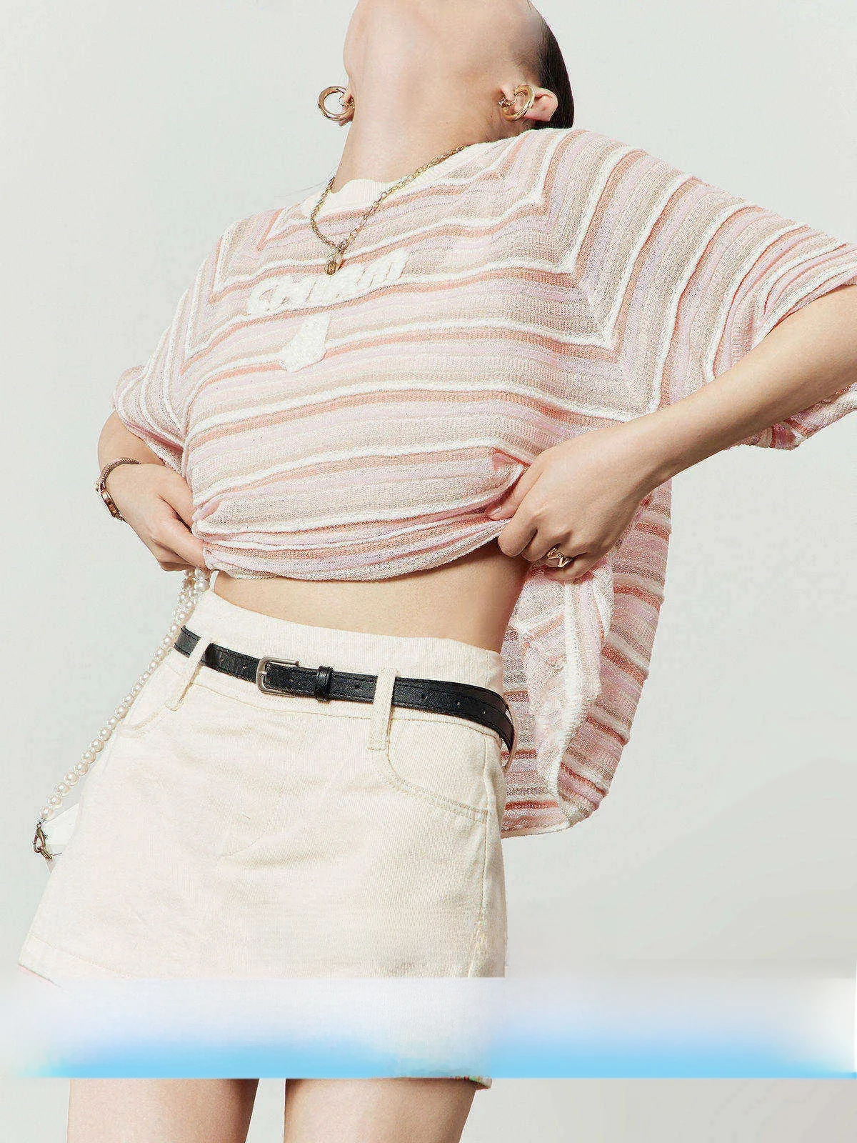 

Loose Women's Stripe Knitwear ort Sve Top Spring Summer New Sle Casual Comfortable Breathable round Ne Pullover