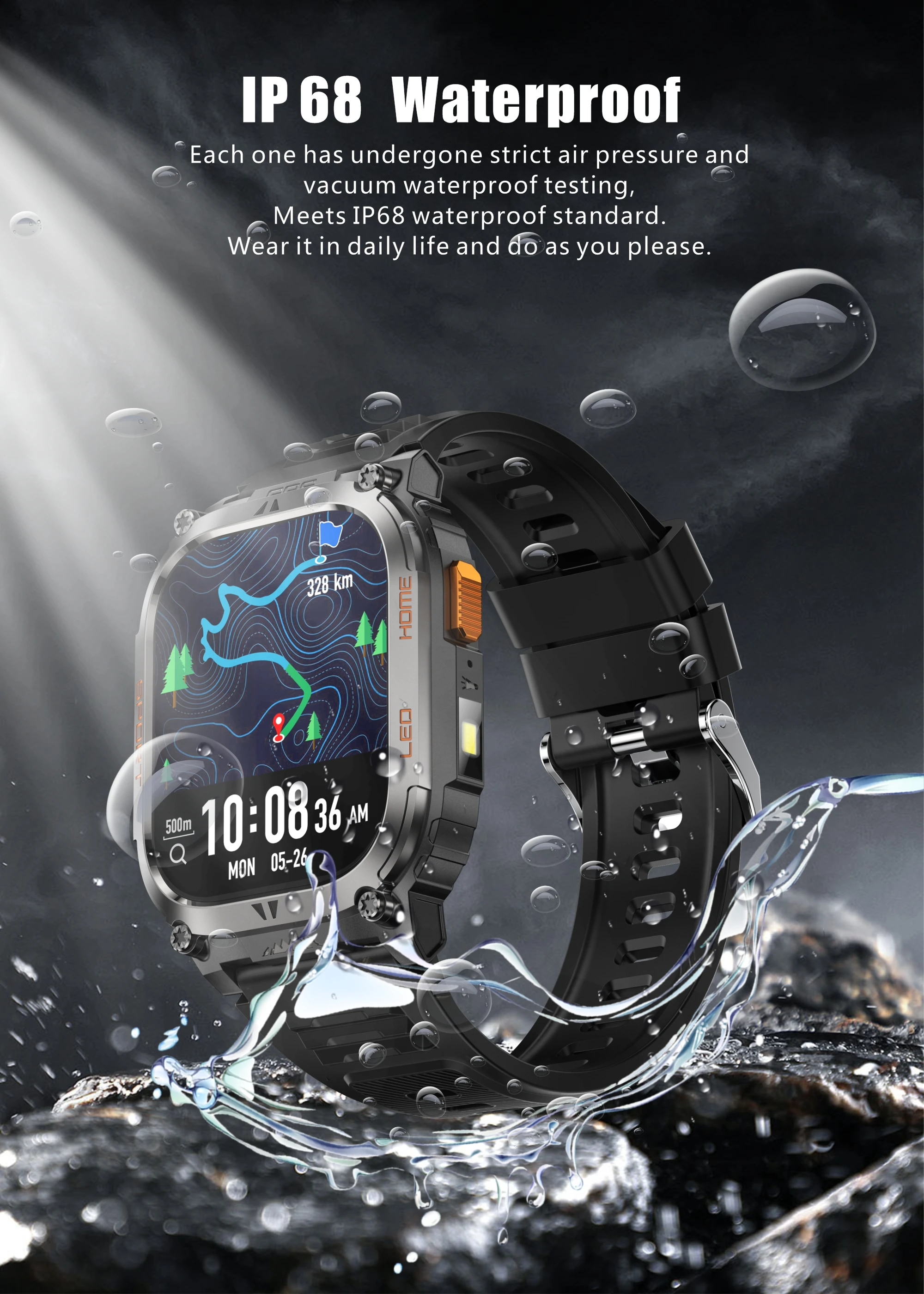 Outdoor GPS Sports QX18 Smartwatch 2.01inch BT Call LED 630mAh Long Battery Life SOS Compass IP68 Waterproof Men Smart Watch