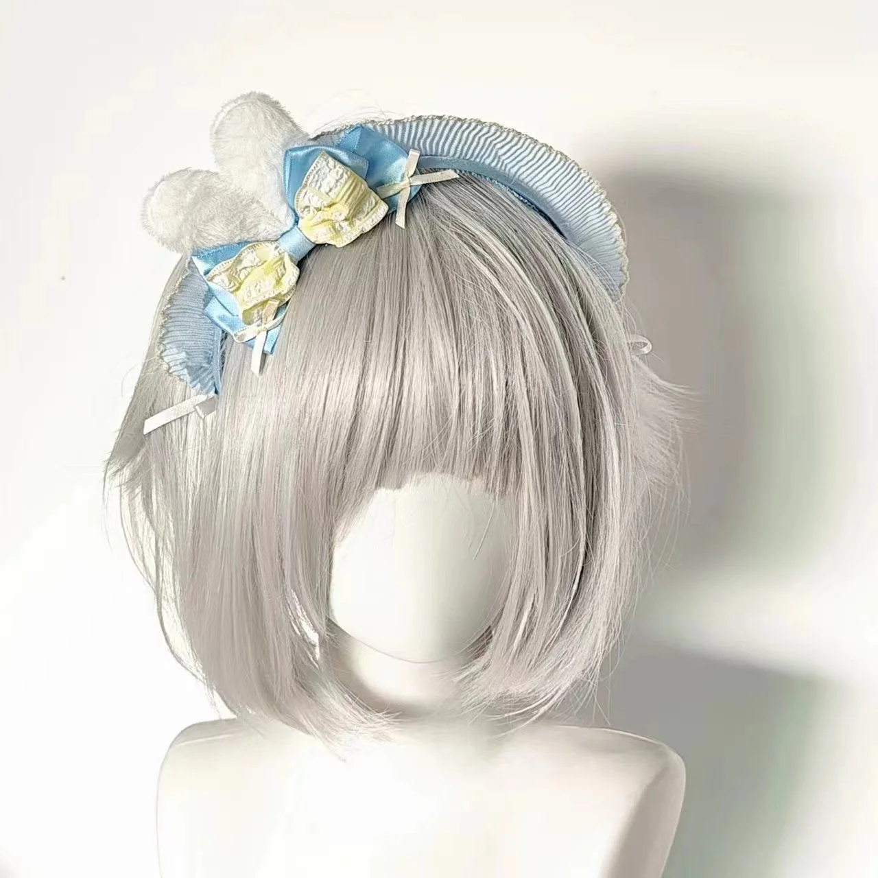 

Kawaii Water Color Bowknot Rabbit Ear Hair Hoop Vintage Lace Headband Lolita Headwear Fairy Subculture Headdress Accessories
