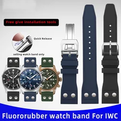 20mm 21mm 22mm High Quality  Fluororubber FKM Rubber Watchband For IWC Strap Big Pilot Portofino TOP GUN Watch Band With Rivet