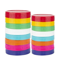 16 Pack Colored Plastic Jar Lids -8 Wide Mouth & 8 Regular Mouth Ball Lids,Anti-Slip Food Storage Caps