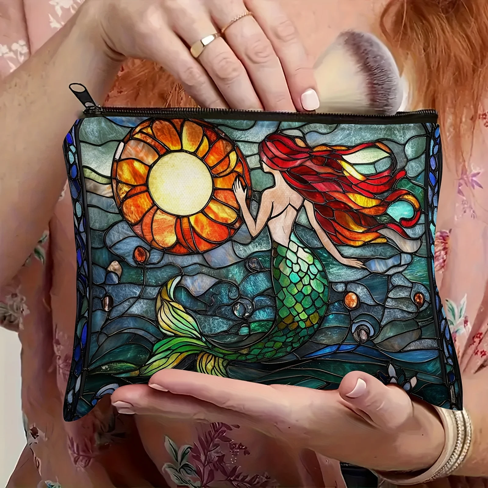 Un sac de maquillage sirène-sac à fermeture éclair multifonctionnel mignon pour femmes, sac de rangement de bijoux, petit sac de rangement à fermeture éclair de voyage parfait