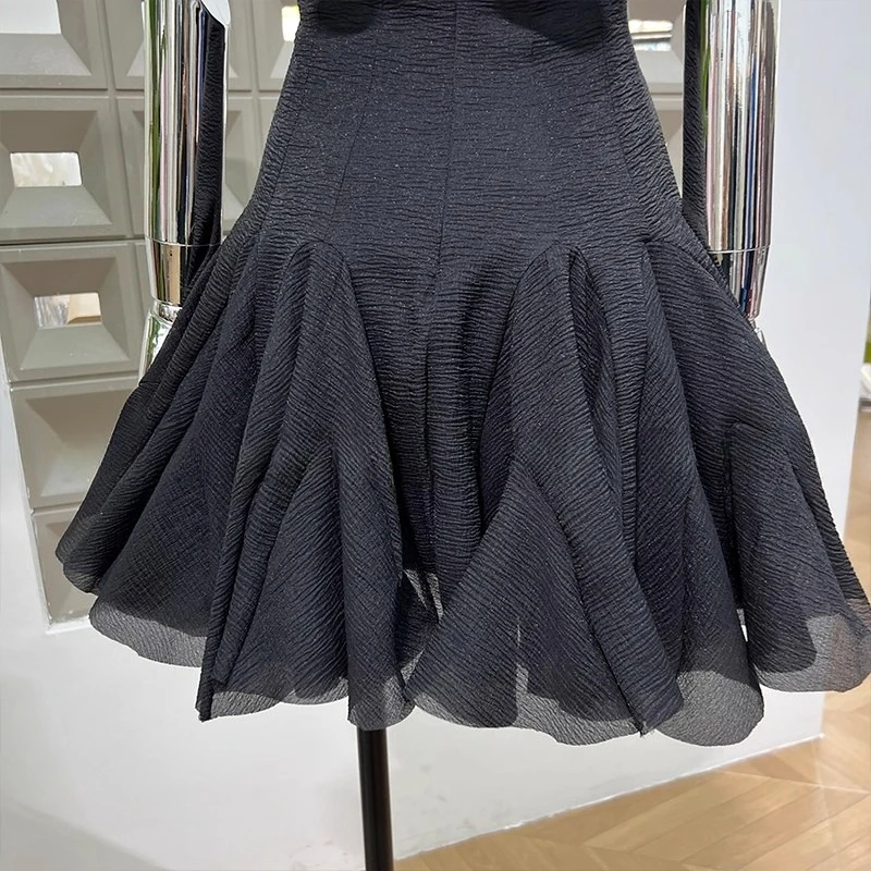 فستان قصير أنيق برقبة مائلة وردية للنساء بخصر عالٍ ملابس خروج أنيقة من فيستدوس ضيقة لحفلات الصيف والعطلات من القماش للسيدات