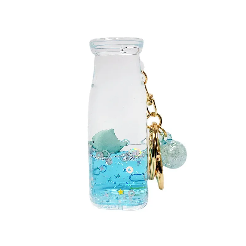 milk bottle floating ocean doll keychain cute cartoon  into oil pendant