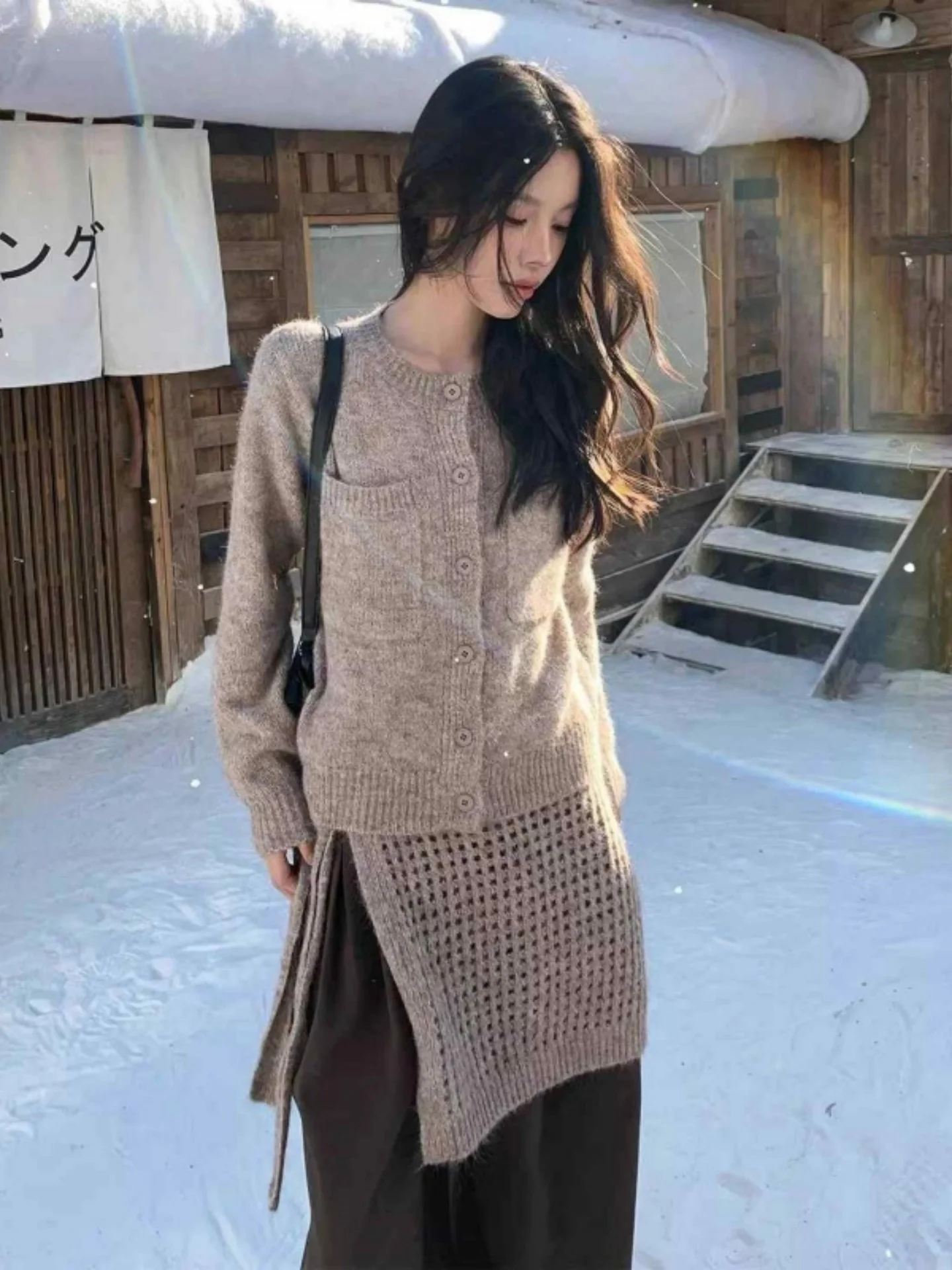 

Ele Two-Piece Set Women's Faionable Cardigan Slimming Winter New Sle Commute Trendy High Waist ort Pants Korean Sle