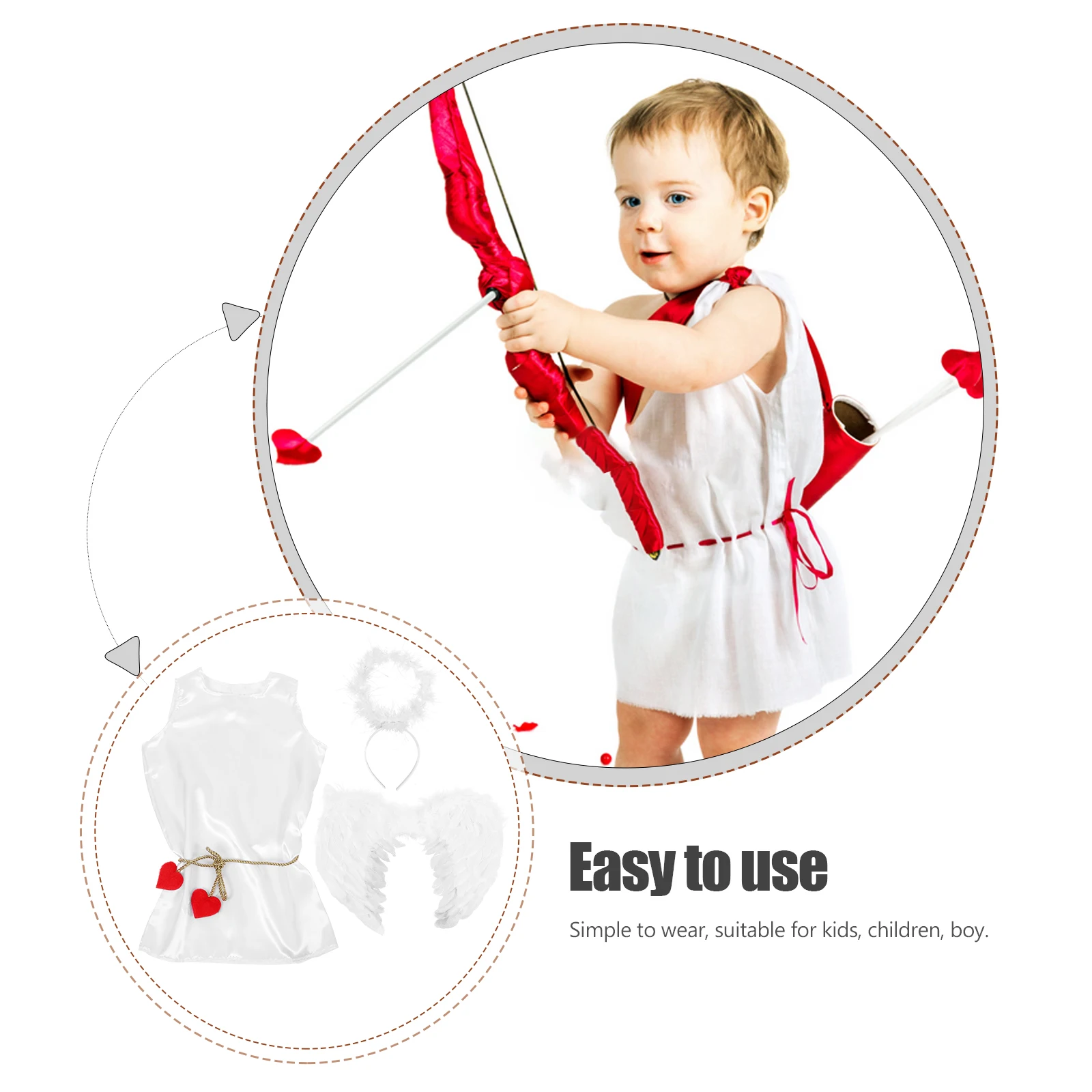 

1 set 1 Set Valentine'S Day Cupid Costume Cosplay Kids Outfit With Headband Wing For Party Children Costume Decorative Set