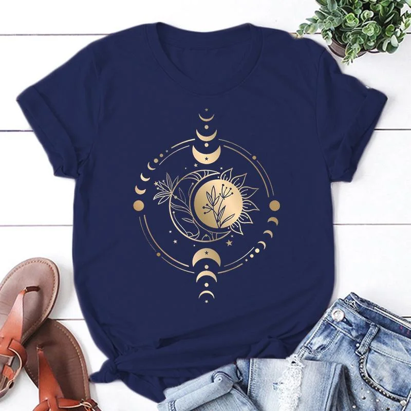 تي شيرت بأكمام قصيرة للرجال مع طباعة الشمس والقمر ، كاجوال ، صيفي ، هراكاز