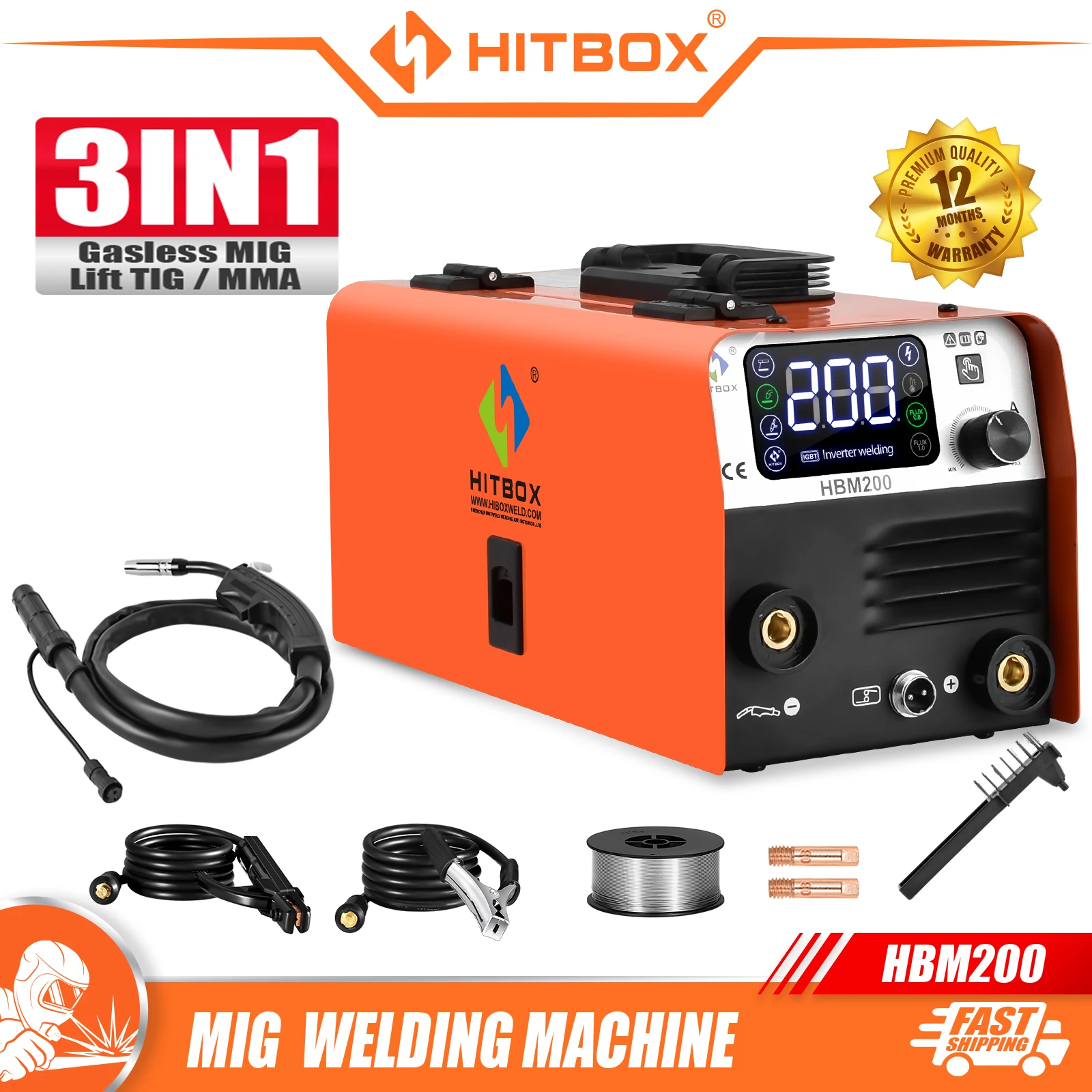 Máquina de Solda Semiautomática Hitbox Airless Soldador Mig Soldado Inversor Soldado em Hbm200 110v 220v