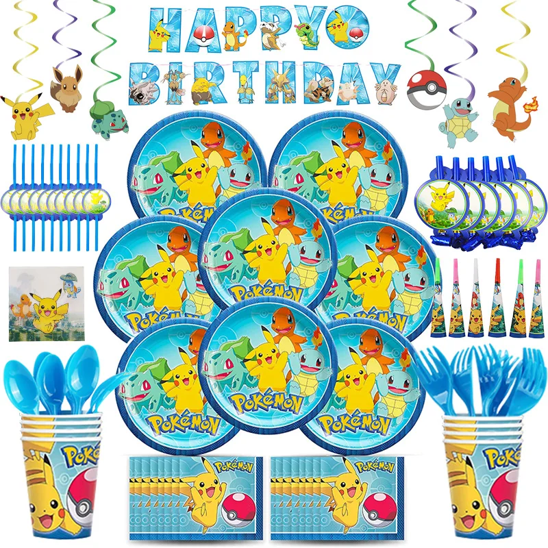 Pokemon Pikachu Theme Birthday Party Decorações, Talheres Set, Banner, Pratos, Balões, Suprimentos do partido dos miúdos, Presente do brinquedo