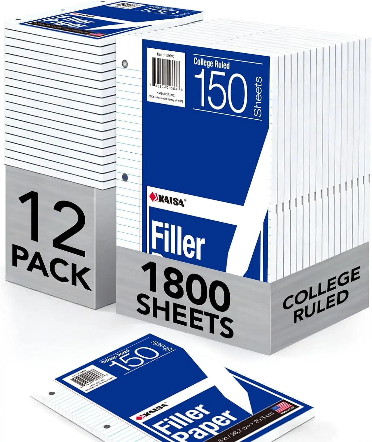 

Filler Paper College Ruled 8x10.5 Loose Leaf for 3-Ring Binders, 1800 Sheets