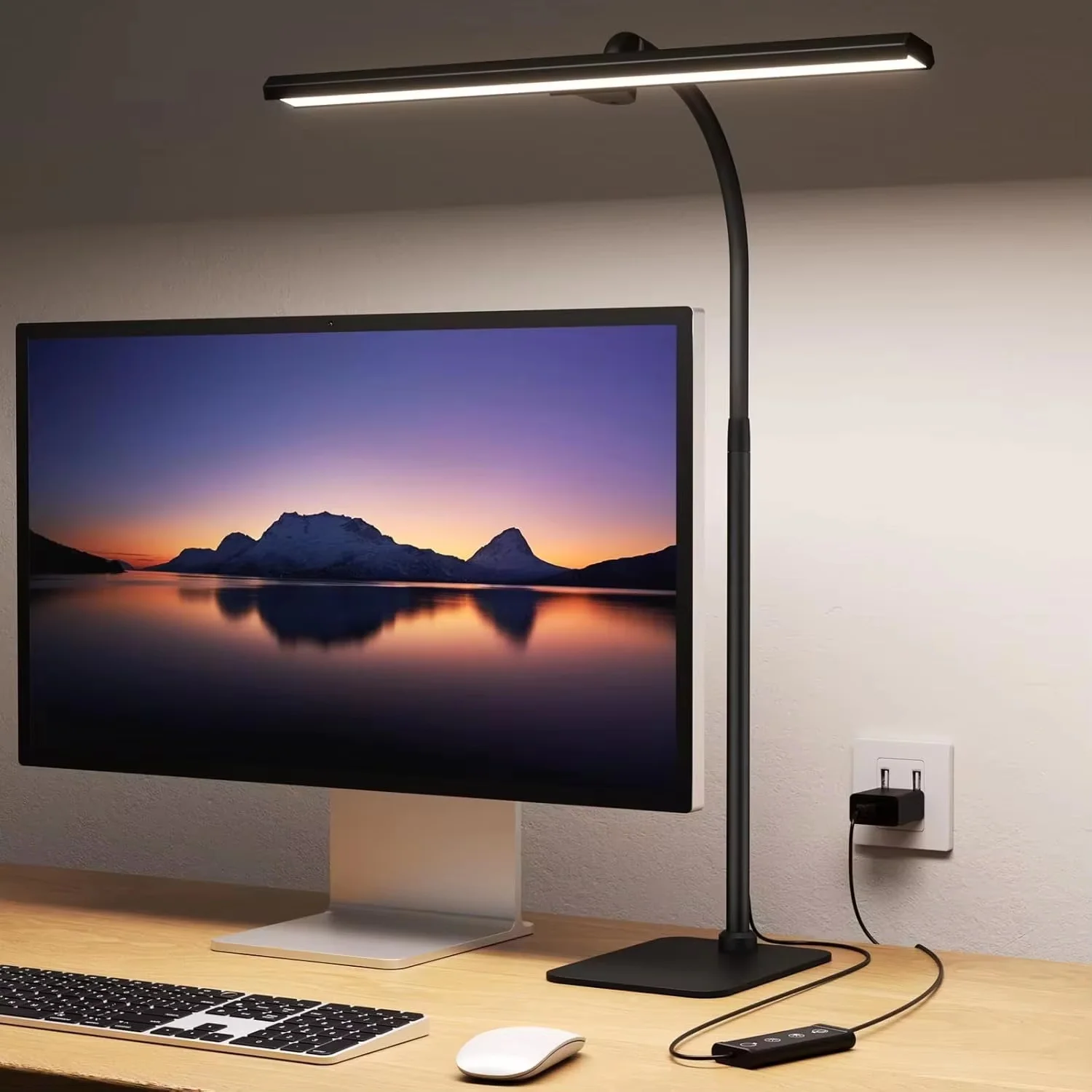 

LED Desk Lamps for Home Office Tall Desk Light with Base Flexible Gosseneck Adjustable Height 5-Level Dimmable Brightness