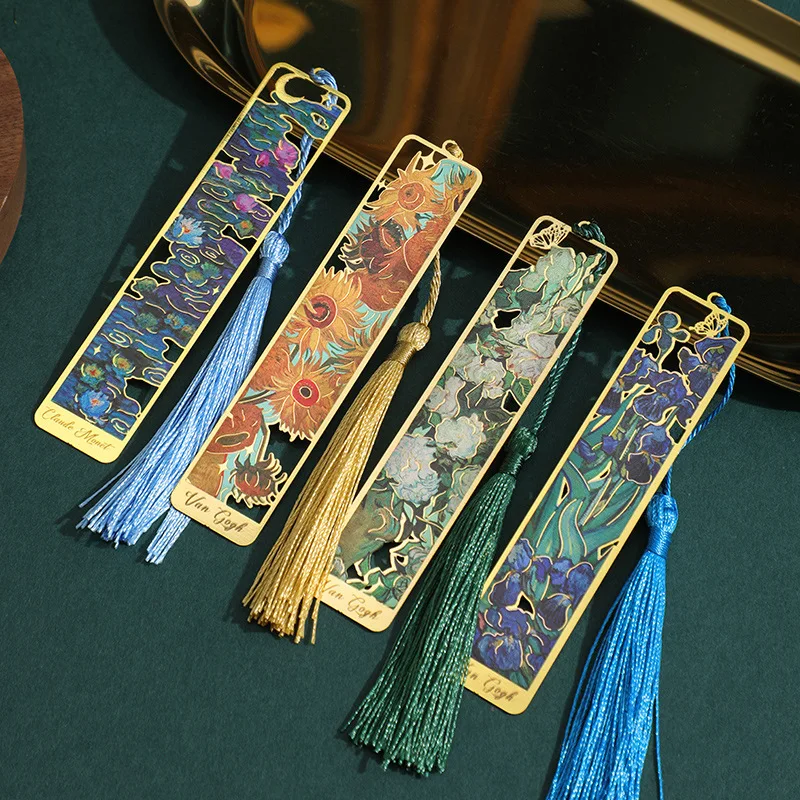 

Blooming Shadows Series Bookmark Metal Journal Charm Reading Book Clip Retro Oil Painting Elements Metal Bookmark Floral Pattern