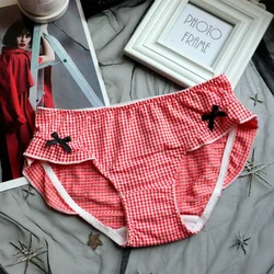 Japanese Cute Lattice Wooden Ear Breathable Cotton Underwear Women's Low Waist Sexy Bag Hips Ladies Briefs Wholesale Panties