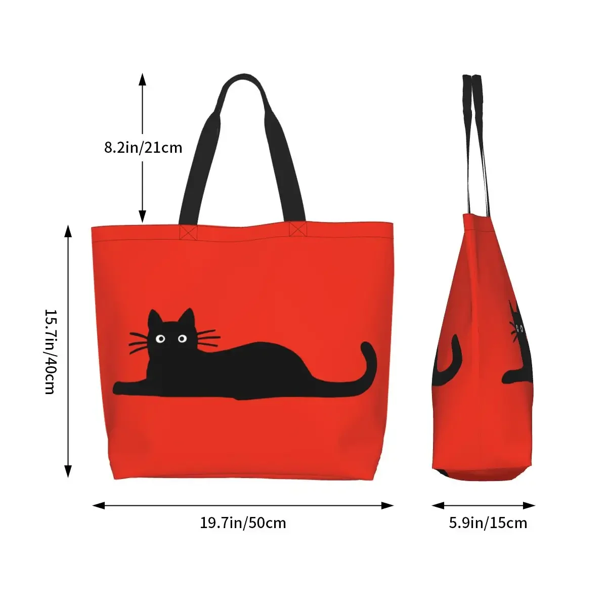 Bolso de compras de lona con estampado Kawaii, bolsa de hombro de gran capacidad, portátil, dibujos animados divertidos, Gato Negro