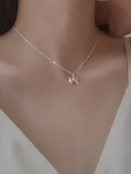 925 Sterling Silver Bowknot Necklace For Fashion Women Fine Jewelry Cute Accessories Gift